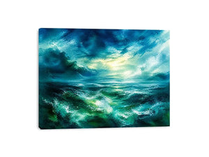 Abstract teal ocean painting calming modern seascape wall art canvas