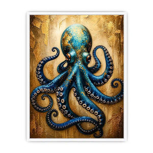 Luxury blue octopus with gold texture modern ocean wall art canvas