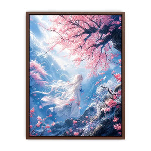 Ethereal anime girl under cherry blossoms dreamy sakura wall art canvas