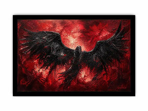 abstract black raven red background modern luxury wall art dramatic bird painting canvas