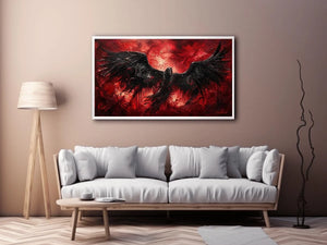 abstract black raven red background modern luxury wall art dramatic bird painting canvas