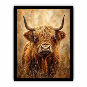 highland cow portrait warm neutral rustic farmhouse wall art textured canvas