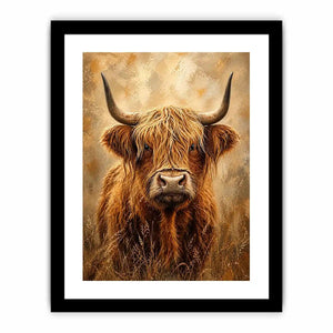 highland cow portrait warm neutral rustic farmhouse wall art textured canvas
