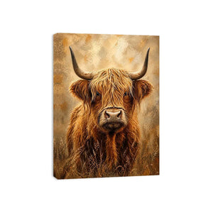 highland cow portrait warm neutral rustic farmhouse wall art textured canvas