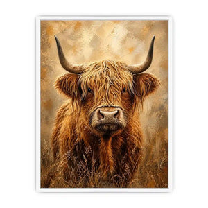 highland cow portrait warm neutral rustic farmhouse wall art textured canvas