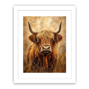 highland cow portrait warm neutral rustic farmhouse wall art textured canvas