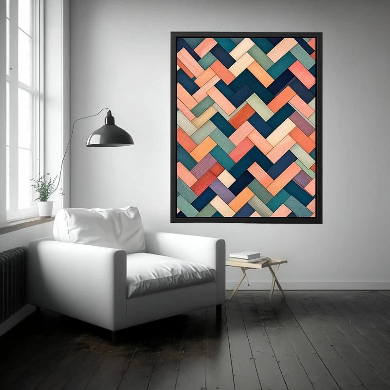 abstract geometric pastel pattern modern wall art coral teal canvas decor