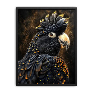 black cockatoo portrait dark luxury wall art gold accents wildlife canvas decor
