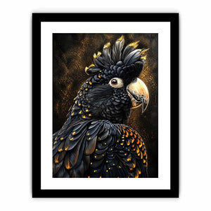 black cockatoo portrait dark luxury wall art gold accents wildlife canvas decor