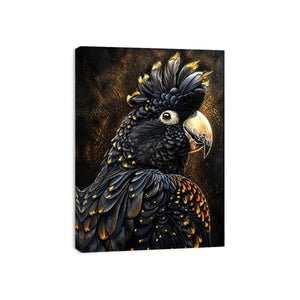 black cockatoo portrait dark luxury wall art gold accents wildlife canvas decor