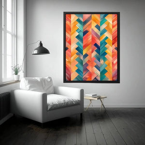 colorful chevron abstract modern boho wall art coral teal geometric canvas decor