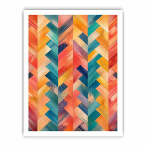 colorful chevron abstract modern boho wall art coral teal geometric canvas decor