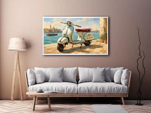vintage vespa coastal mediterranean wall art travel seaside canvas decor