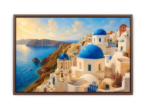 santorini blue domes mediterranean coastal wall art travel canvas decor
