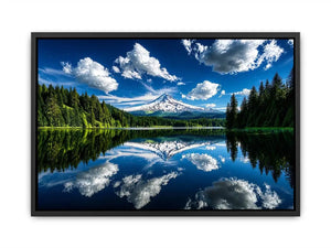 Mountain lake reflection with snow peak forest and blue sky scenic landscape wall art