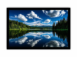 Mountain lake reflection with snow peak forest and blue sky scenic landscape wall art