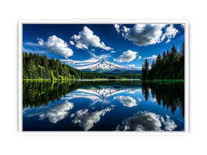 Mountain lake reflection with snow peak forest and blue sky scenic landscape wall art