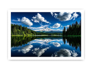 Mountain lake reflection with snow peak forest and blue sky scenic landscape wall art
