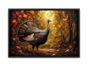 Autumn turkey painting with textured golden background rustic farmhouse luxury wall art