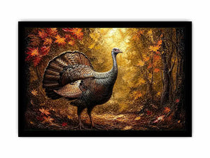 Autumn turkey painting with textured golden background rustic farmhouse luxury wall art