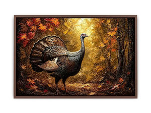 Autumn turkey painting with textured golden background rustic farmhouse luxury wall art