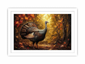 Autumn turkey painting with textured golden background rustic farmhouse luxury wall art