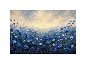 Minimalist blue floral field landscape with soft tones and airy background luxury wall art