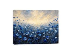 Minimalist blue floral field landscape with soft tones and airy background luxury wall art