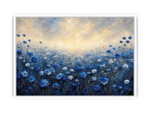 Minimalist blue floral field landscape with soft tones and airy background luxury wall art