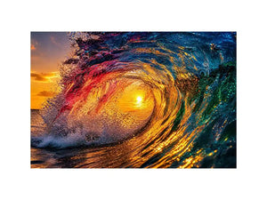 Abstract ocean wave art with teal blue and golden light fluid motion luxury wall art
