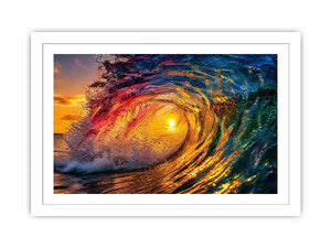 Abstract ocean wave art with teal blue and golden light fluid motion luxury wall art