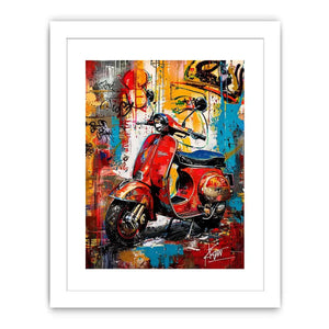 Red scooter pop art with graffiti background colorful urban luxury wall art