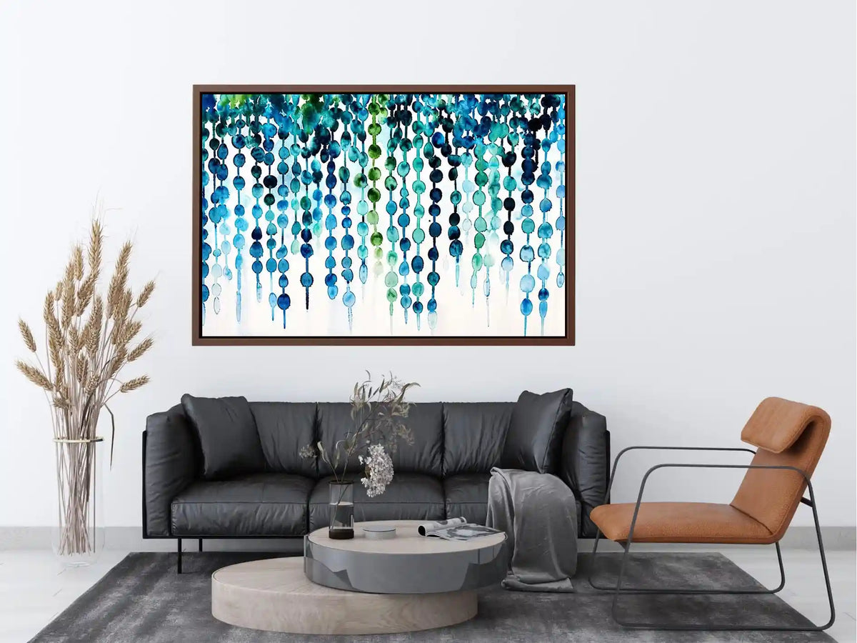 Teal and blue abstract watercolor drip pattern minimalist luxury wall art