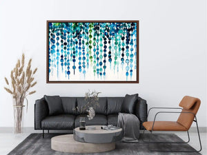Teal and blue abstract watercolor drip pattern minimalist luxury wall art