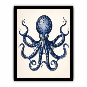 Minimal blue octopus illustration wall art with clean nautical design