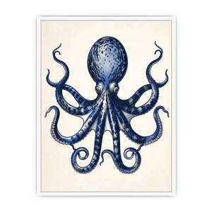 Minimal blue octopus illustration wall art with clean nautical design