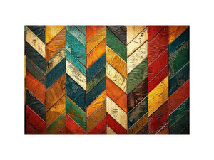 Colorful abstract chevron pattern wall art with textured paint in teal orange red tones modern canvas for living room decor