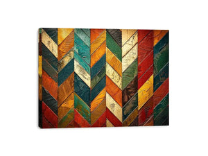 Colorful abstract chevron pattern wall art with textured paint in teal orange red tones modern canvas for living room decor