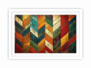 Colorful abstract chevron pattern wall art with textured paint in teal orange red tones modern canvas for living room decor