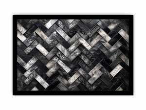 Black and white herringbone geometric pattern wall art with textured tiles modern canvas for living room and office decor