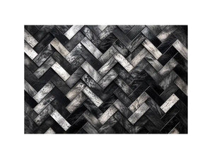Black and white herringbone geometric pattern wall art with textured tiles modern canvas for living room and office decor