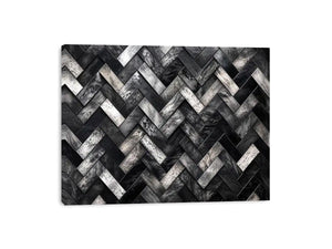 Black and white herringbone geometric pattern wall art with textured tiles modern canvas for living room and office decor