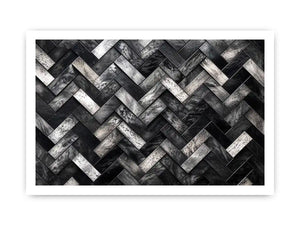 Black and white herringbone geometric pattern wall art with textured tiles modern canvas for living room and office decor