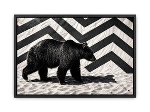 Black bear monochrome wall art with geometric background modern canvas for living room office decor