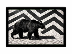 Black bear monochrome wall art with geometric background modern canvas for living room office decor
