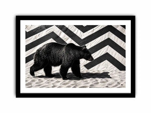 Black bear monochrome wall art with geometric background modern canvas for living room office decor