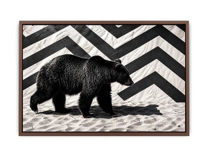 Black bear monochrome wall art with geometric background modern canvas for living room office decor