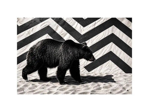 Black bear monochrome wall art with geometric background modern canvas for living room office decor