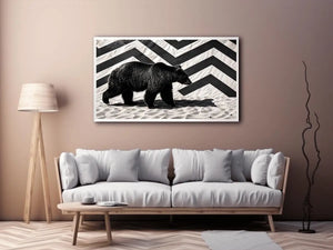Black bear monochrome wall art with geometric background modern canvas for living room office decor