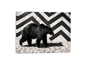 Black bear monochrome wall art with geometric background modern canvas for living room office decor